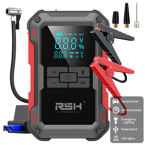 Partidor de Batería Multifuncional 3000A con Inflador de Neumático, Power Bank y Linterna LED