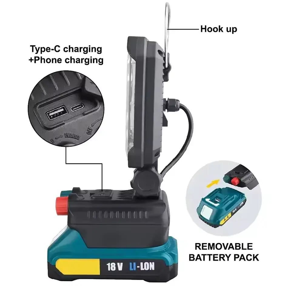 Lámpara de Trabajo para Exterior Compatible con Baterías Makita 3