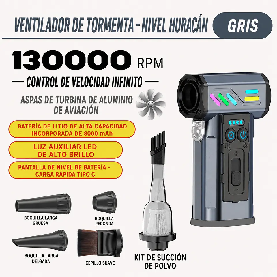 Soplador y Aspirador de Mano Mini Turbo Recargable – 130.000 RPM 10