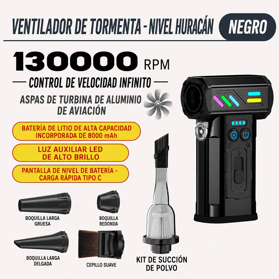 Soplador y Aspirador de Mano Mini Turbo Recargable – 130.000 RPM 11