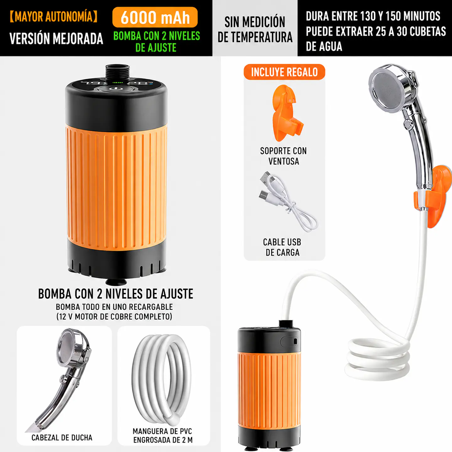 Ducha Portátil Inalámbrica Recargable para Exterior 2