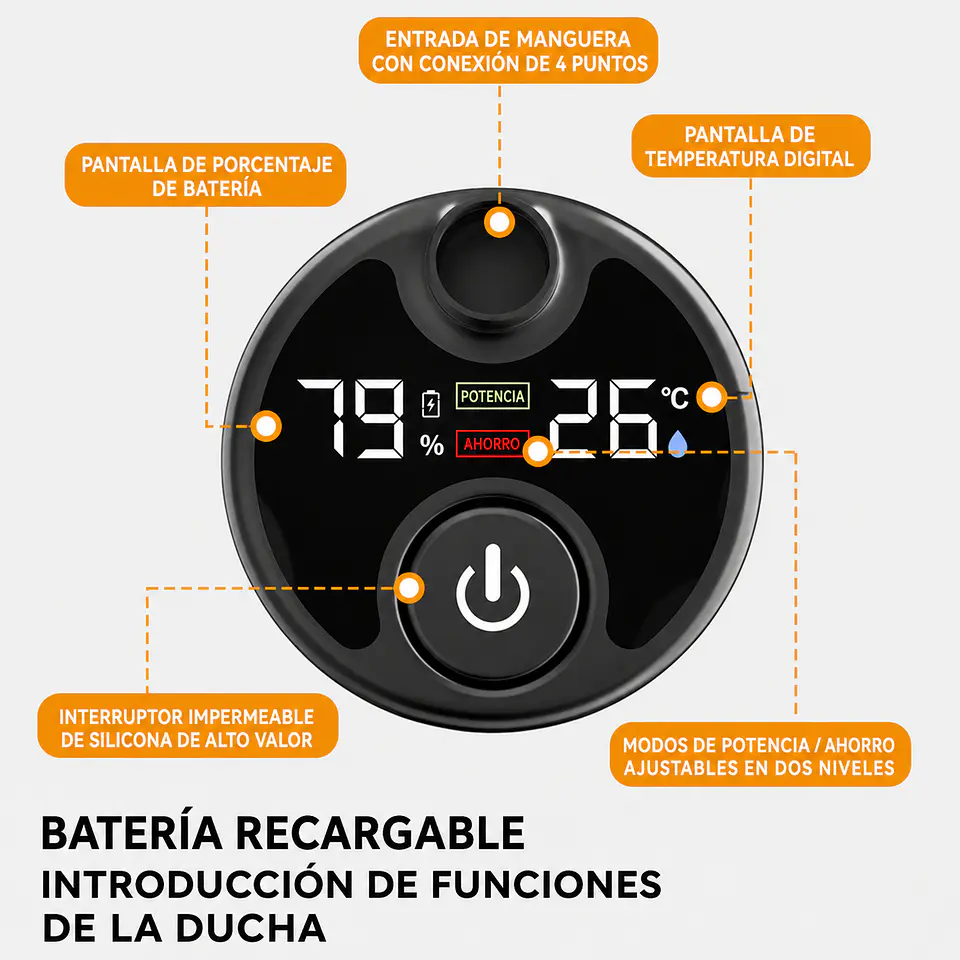 Ducha Portátil Inalámbrica Recargable para Exterior 3