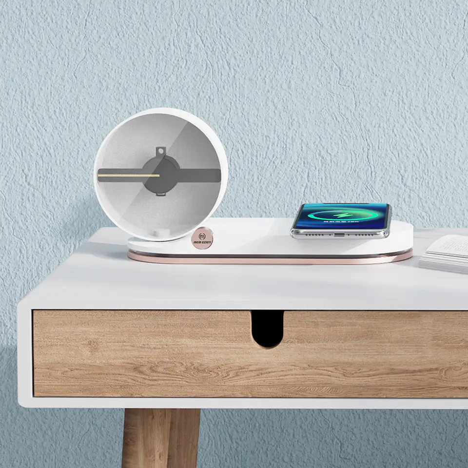 Lámpara de mesa con luz, cargador inalámbrico y pantalla para imágenes tridimensionales 4