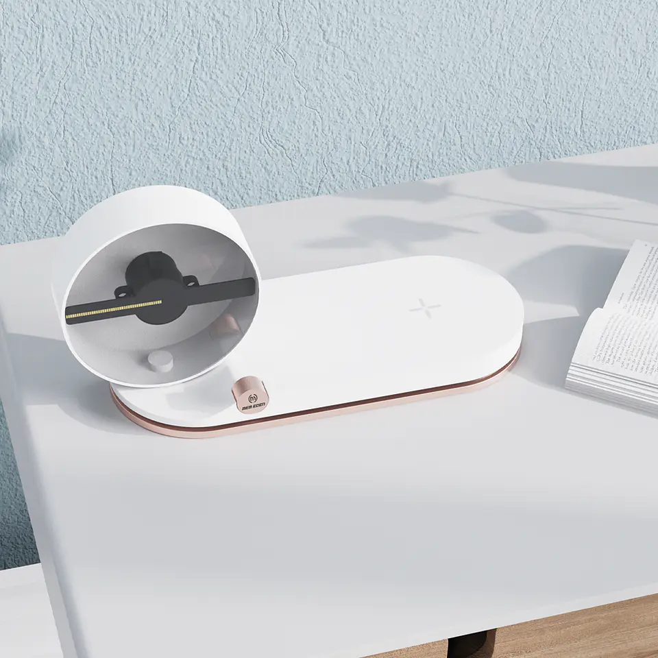 Lámpara de mesa con luz, cargador inalámbrico y pantalla para imágenes tridimensionales 5
