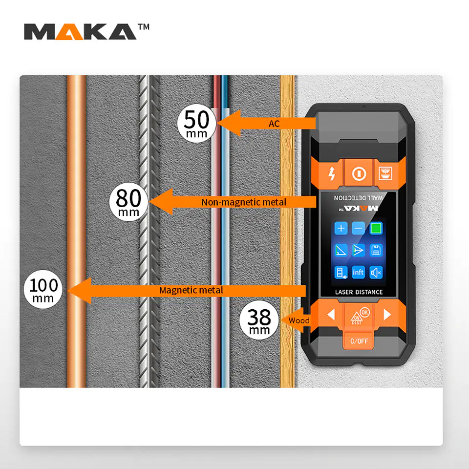 Detector Inteligente de Cables, Metales y Tuberías con Medidor Láser Integrado 5