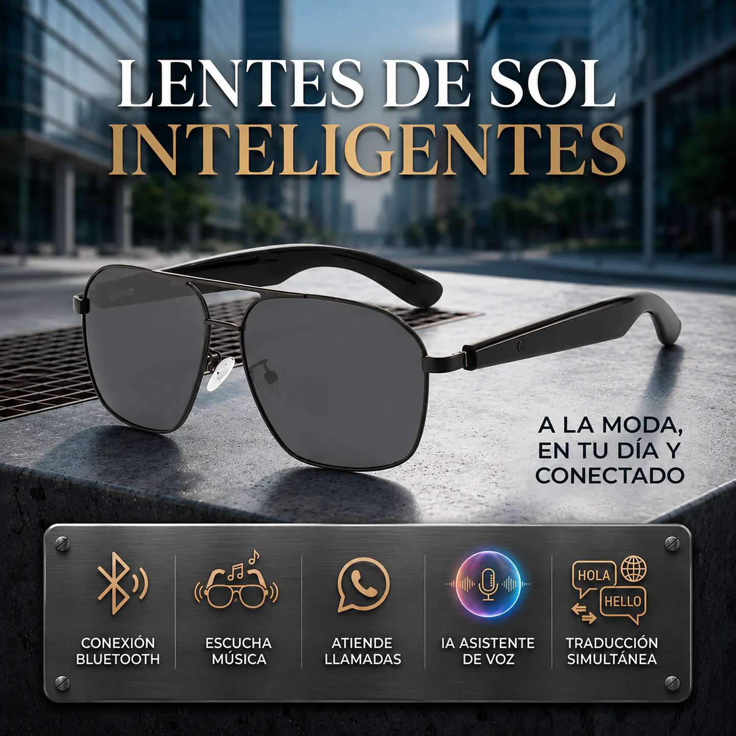 Lentes de Sol Inteligentes - Bluetooth, Atiende Llamadas, Escucha Música, Función Traductor.  2