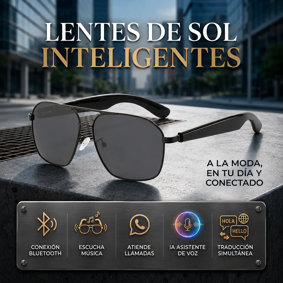 Lentes de Sol Inteligentes - Bluetooth, Atiende Llamadas, Escucha Música, Función Traductor.  2