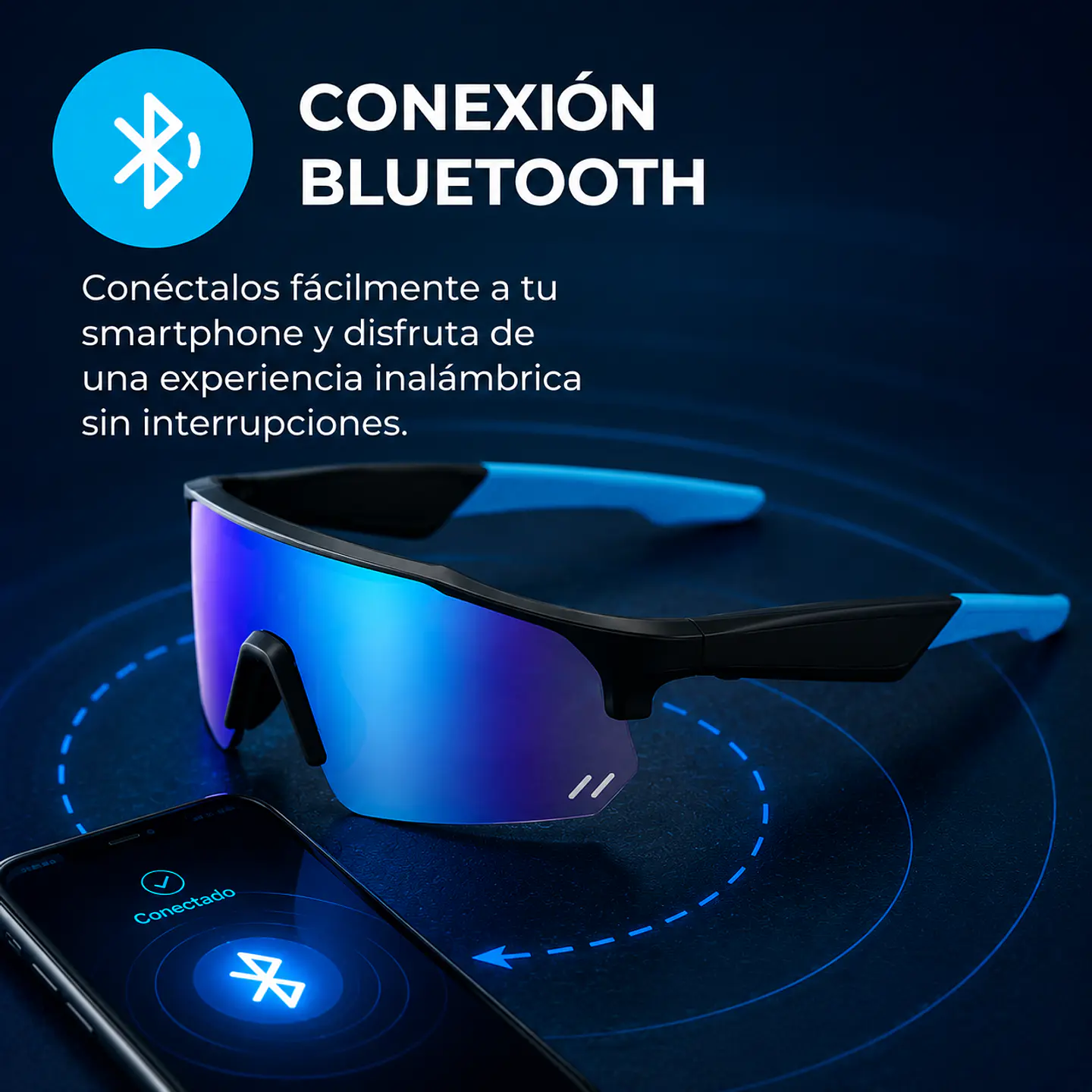 Lentes Deportivos Inteligentes - Bluetooth, Atiende Llamadas, Escucha Música, Función Traductor.  5