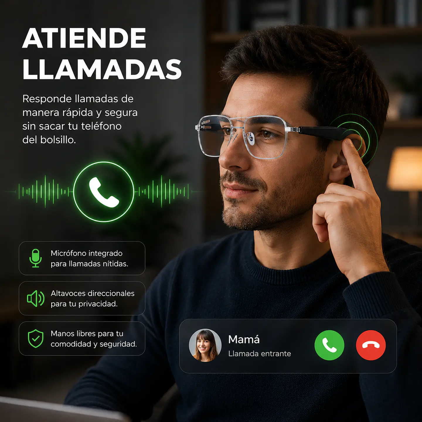 Lentes Ópticos Inteligentes - Bluetooth, Atiende Llamadas, Escucha Música, Función Traductor.  3