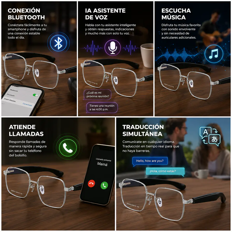 Lentes Ópticos Inteligentes - Bluetooth, Atiende Llamadas, Escucha Música, Función Traductor.  4
