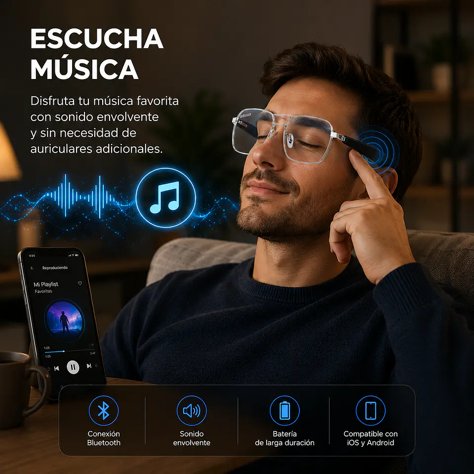 Lentes Ópticos Inteligentes - Bluetooth, Atiende Llamadas, Escucha Música, Función Traductor.  7