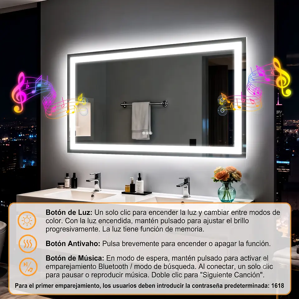 Espejo Inteligente de Lujo 50x70 cm con Bluetooth, WiFi y Control Táctil 4