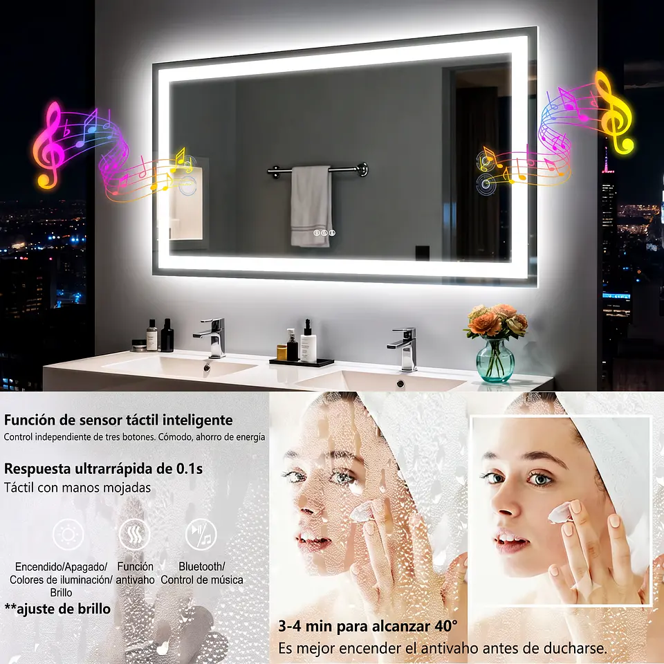 Espejo Inteligente de Lujo 50x70 cm con Bluetooth, WiFi y Control Táctil 5
