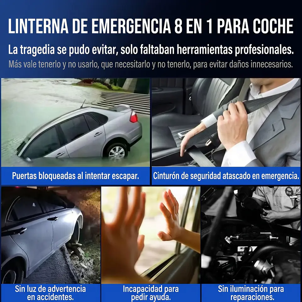 Linterna LED Multifuncional 5000 Lúmenes con Cortador y Rompecristal 3