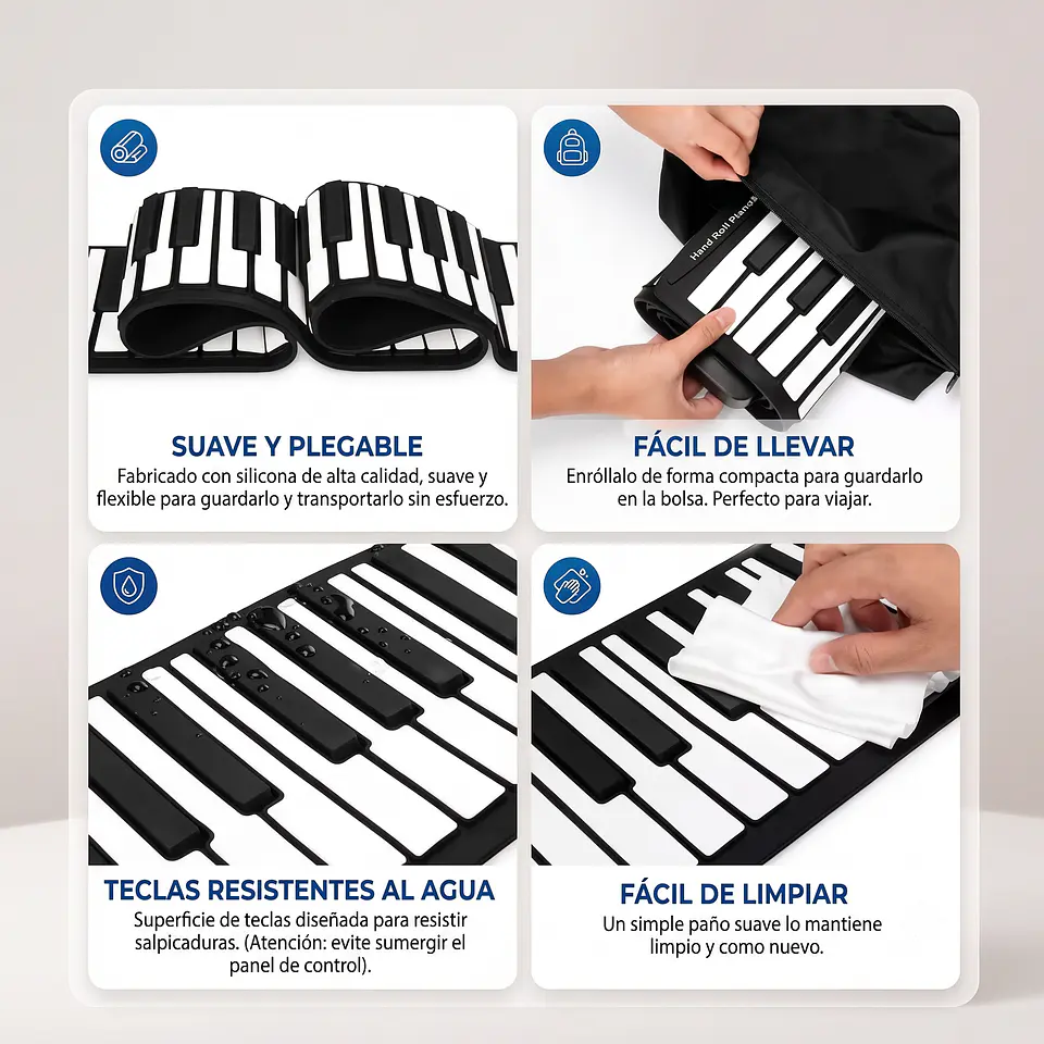 Piano de silicona, con parlante incorporado y funcionamiento a pilas 3