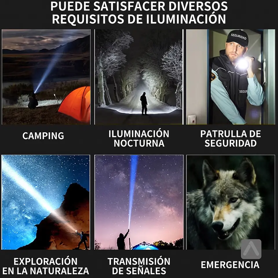 Linterna LED Recargable con Zoom Telescópico, Lámpara y Gancho 4