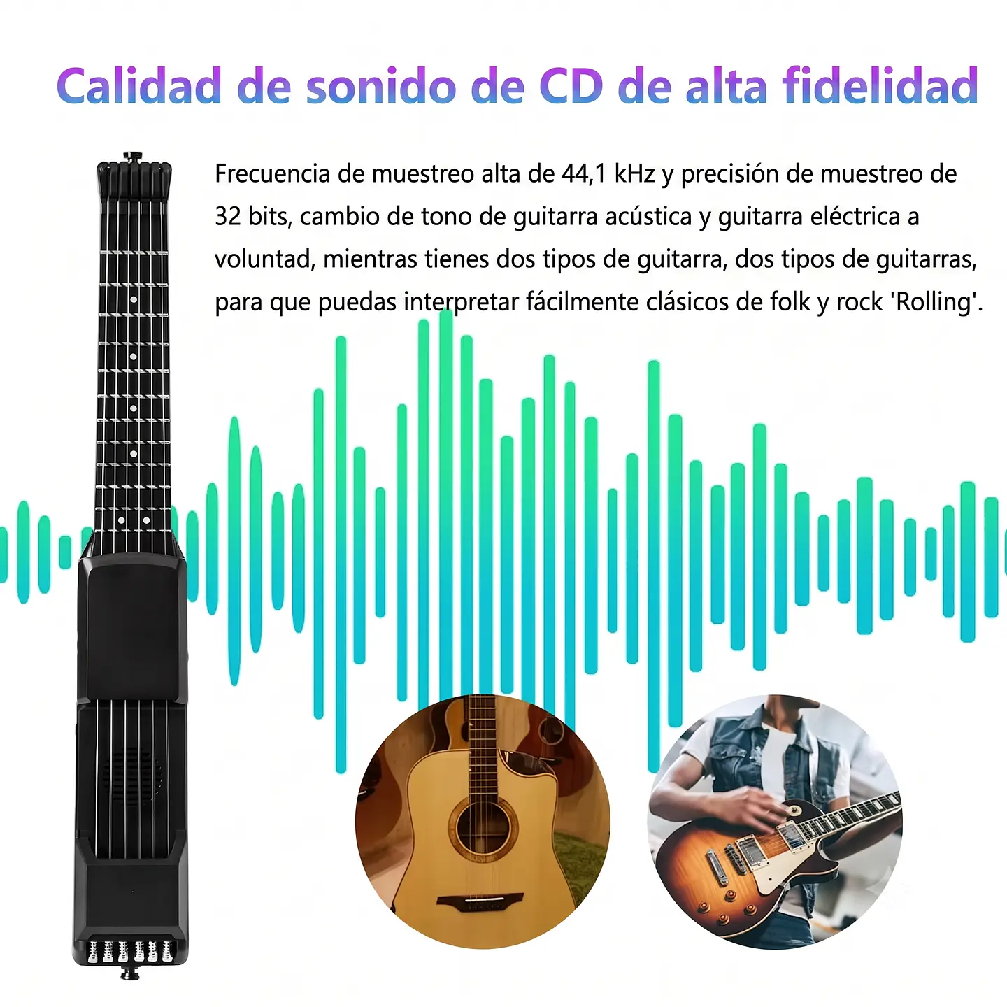Guitarra Digital Inteligente - Portátil – Sonido Multifunción: Acústico y Eléctrico 5
