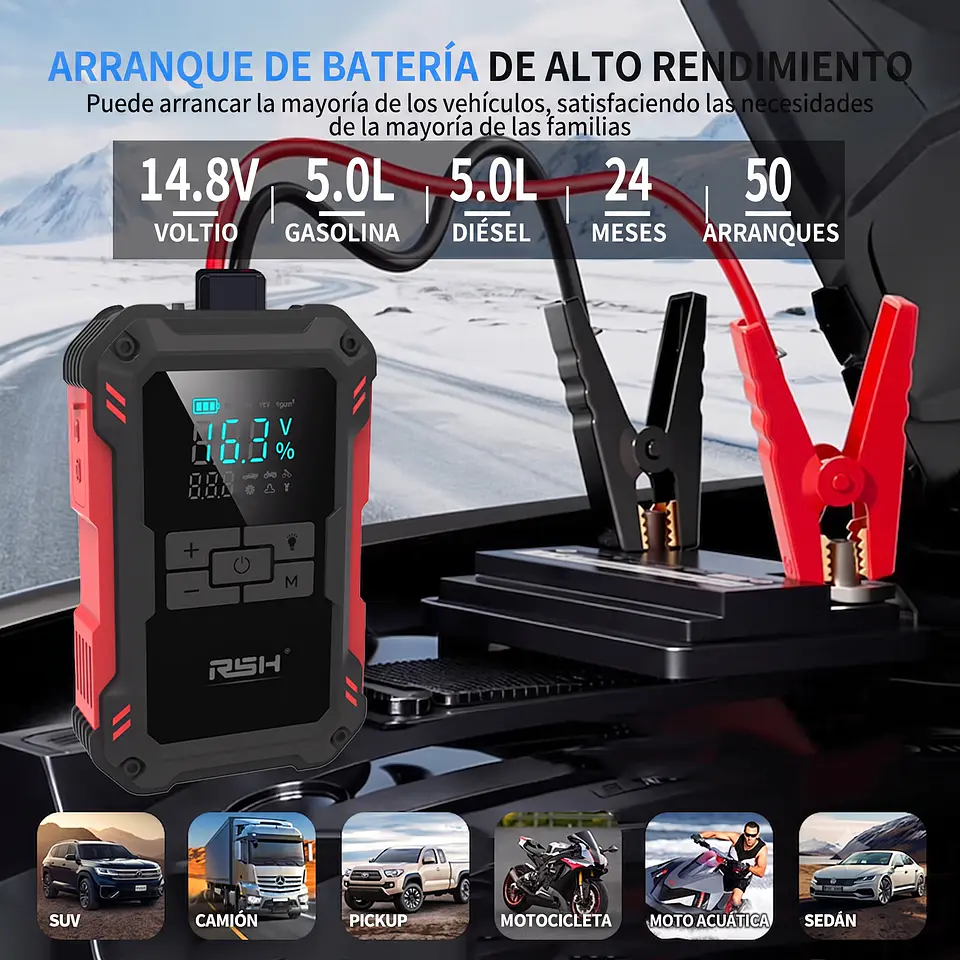 Partidor de Batería Multifuncional 3000A con Inflador de Neumático, Power Bank y Linterna LED 2