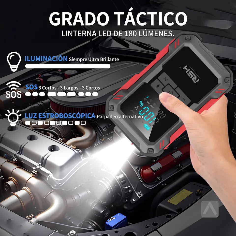 Partidor de Batería Multifuncional 3000A con Inflador de Neumático, Power Bank y Linterna LED 5