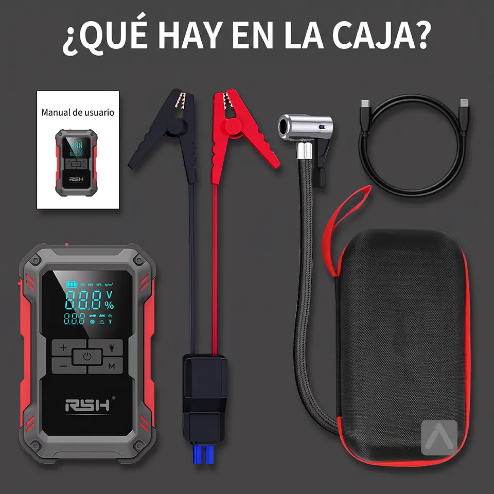 Partidor de Batería Multifuncional 3000A con Inflador de Neumático, Power Bank y Linterna LED 7
