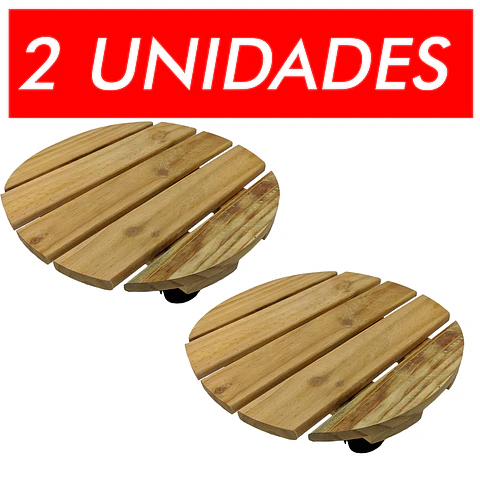 Combo 2 Und Base En Pino Redonda 40cm Para Matera Con Ruedas
