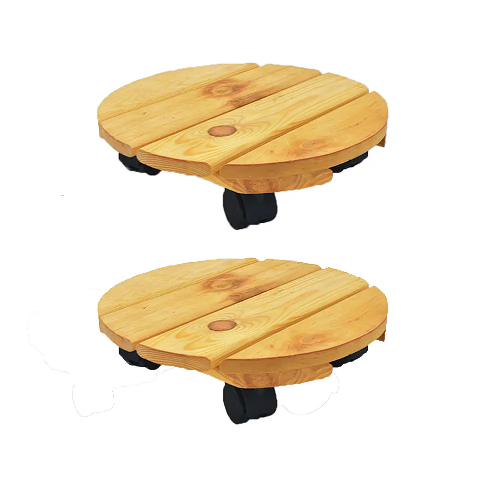 Combo 2 Und Base En Pino Redonda 30cm Para Matera Con Ruedas 1