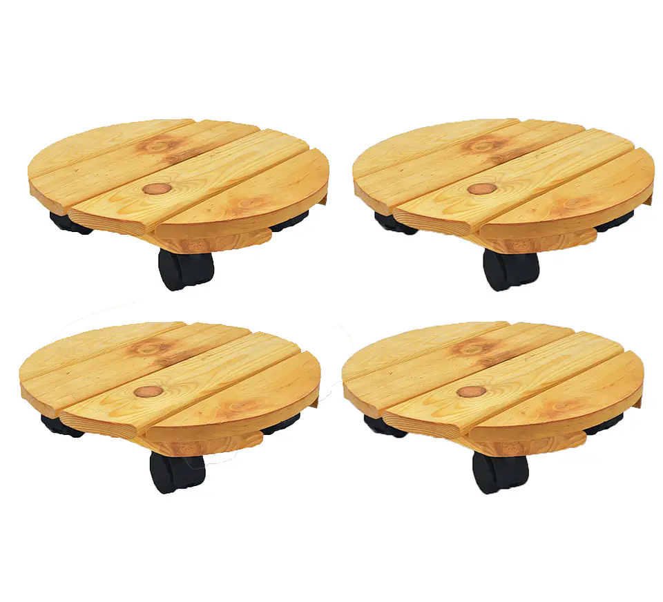 Combo 4 unidades Base En Pino Redonda 30cm Para Matera Con Ruedas 1