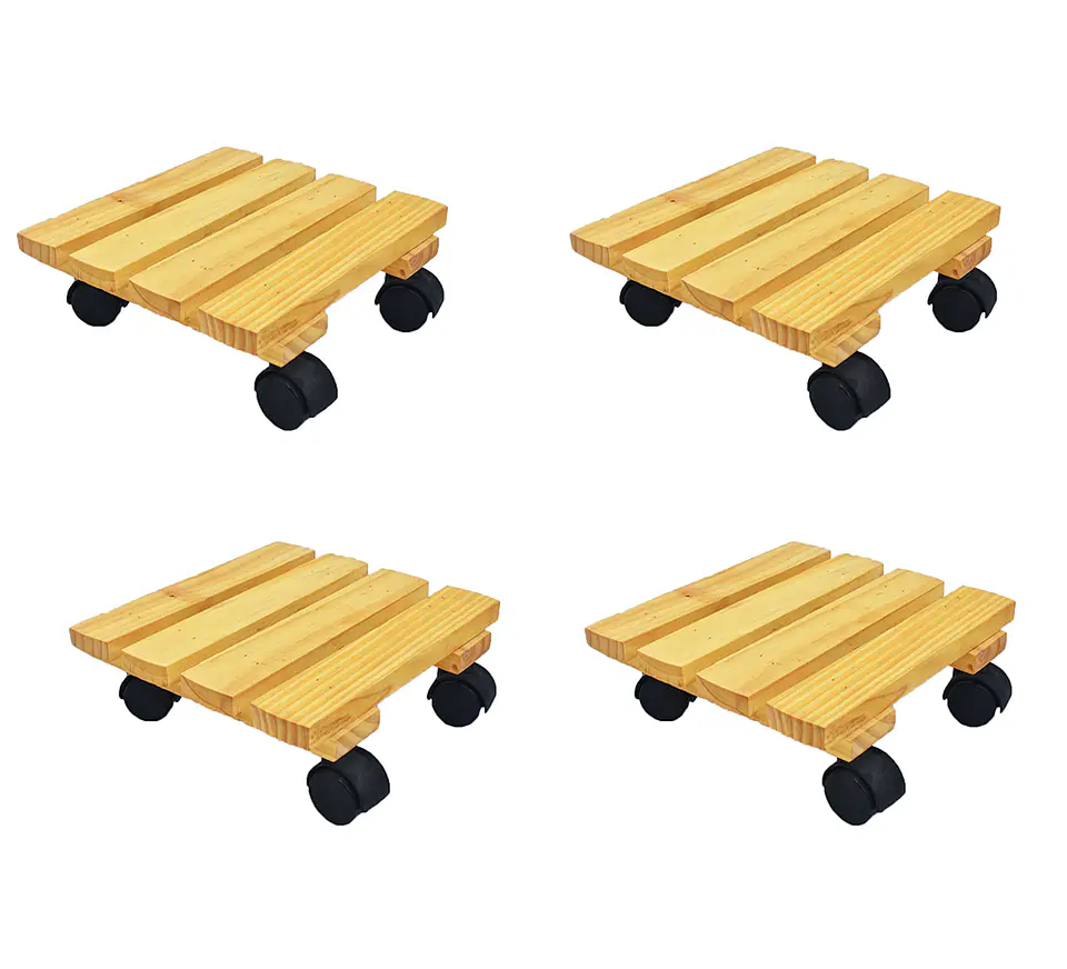Combo 4 Bases En Pino Cuadrada 24cm Para Matera Con Ruedas 1