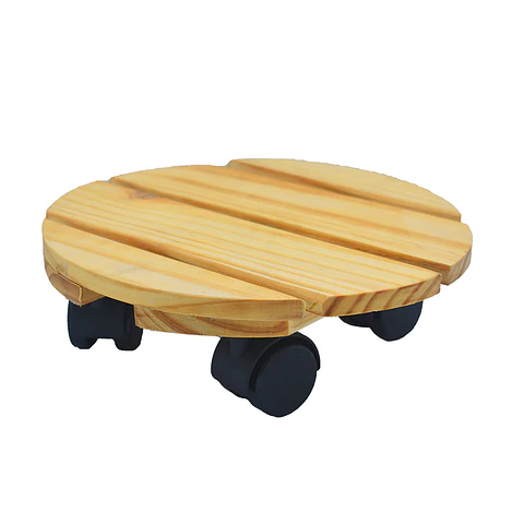 Base En Pino Redonda 24cm Para Matera Con Ruedas 