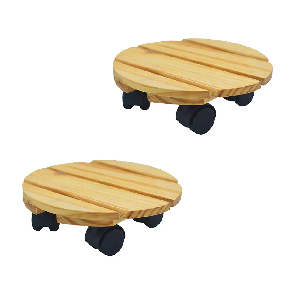 Combo 2 Unidades Base En Pino Redonda 24cm Para Matera Con Ruedas  1