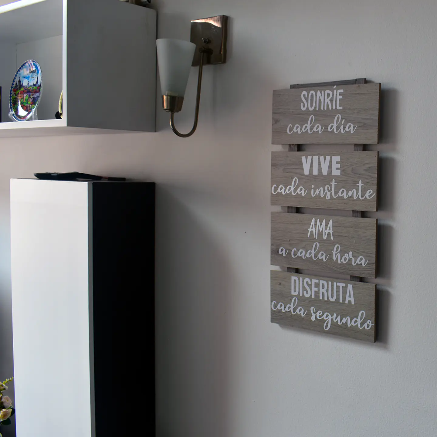 Letrero Madera Láminada 4 Módulos Sonríe, Vive, Ama,disfruta 2