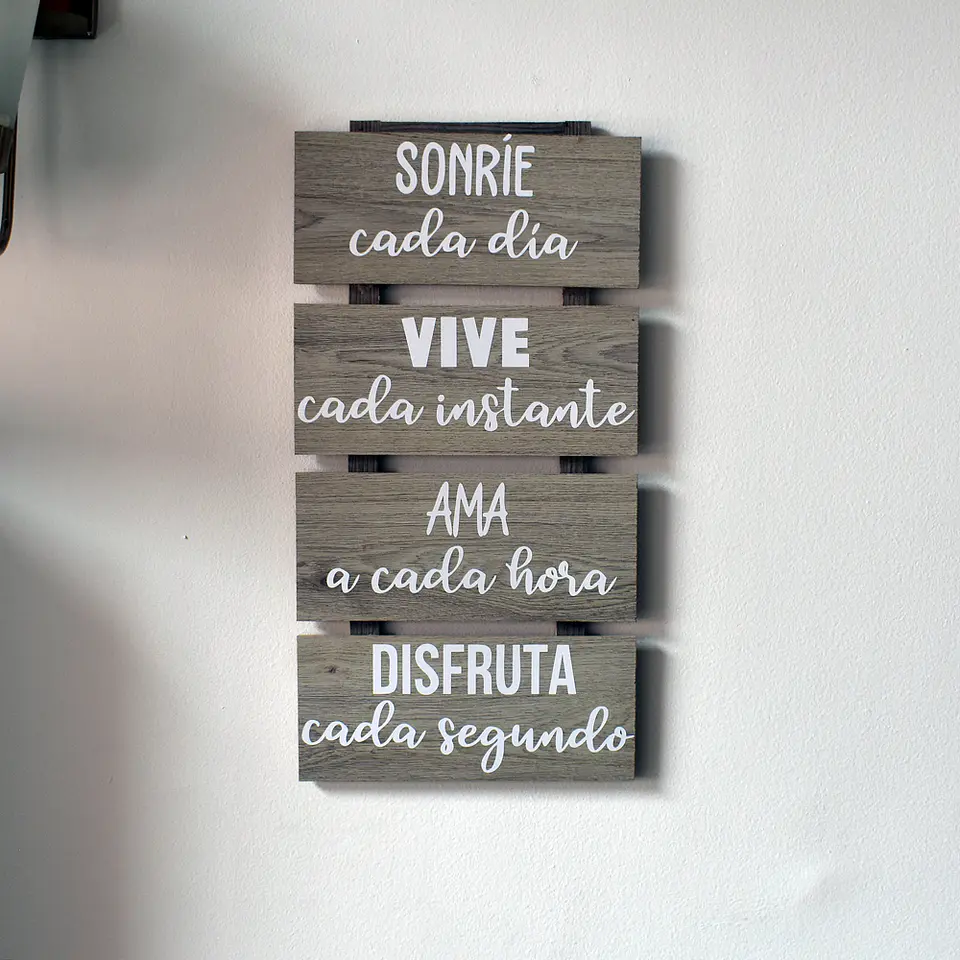 Letrero Madera Láminada 4 Módulos Sonríe, Vive, Ama,disfruta 3