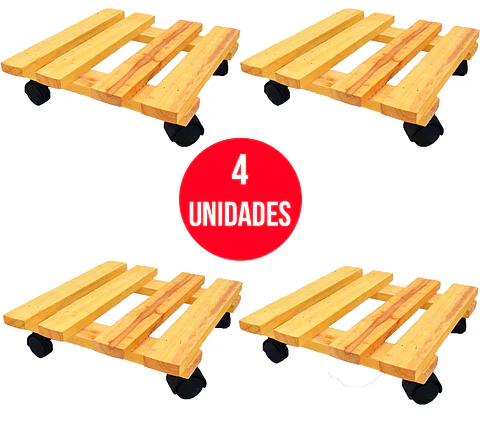 Combo 4 Bases En Pino Cuadrada 30cm Para Matera Con Ruedas
