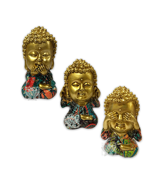Set Figura Buda  Ciego, Sordo y Mudo, Poliresina 3,5" JI21-162