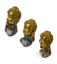 Set Figura Buda  Ciego, Sordo y Mudo, Poliresina 3,5" JI21-162