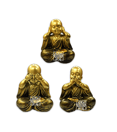 Figura Buda Joven  Dorado Ciego, Sordo y Mudo  5" JI21-26