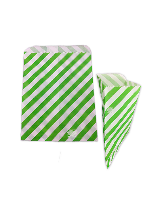 Bolsa Papel Rayas Verdes O.(Cambucho) 18X13 JI15-006