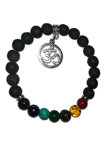 Pulsera 7 Chakras con Om y Piedra Volcánica