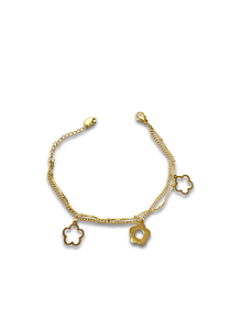 Brazalete / Tobillera de Acero inoxidable Doble linea Flor