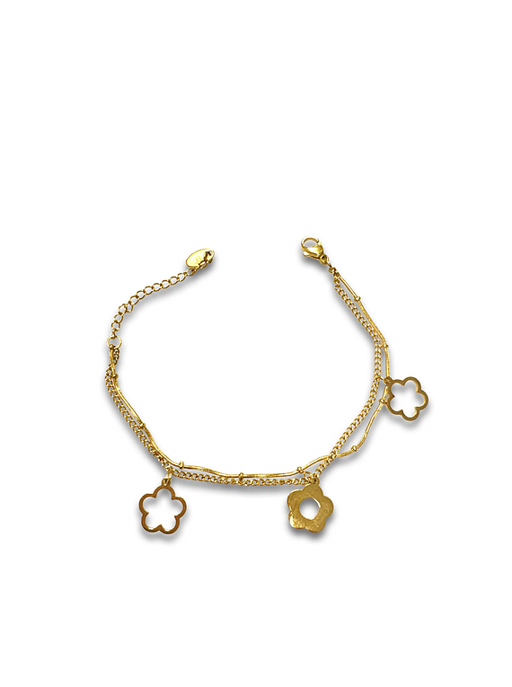 Brazalete / Tobillera de Acero inoxidable Doble linea Flor