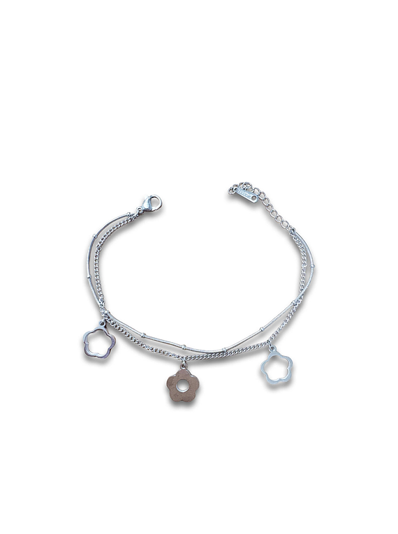 Brazalete / Tobillera de Acero inoxidable Doble linea Flor