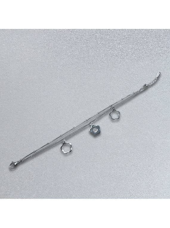 Brazalete / Tobillera de Acero inoxidable Doble linea Flor