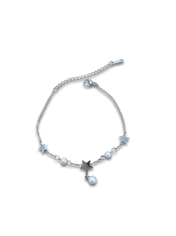 Brazalete | Pulsera de Acero inoxidable - Estrellas y perlas