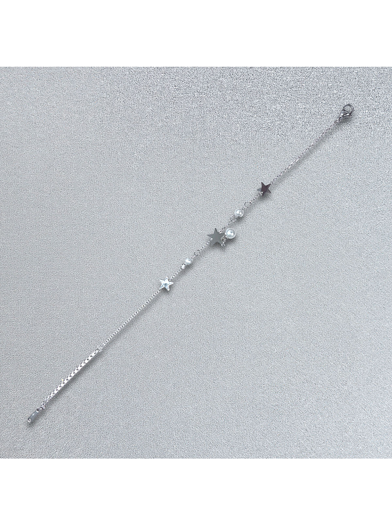 Brazalete | Pulsera de Acero inoxidable - Estrellas y perlas
