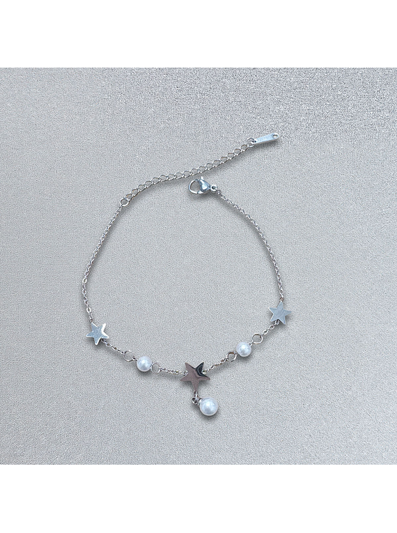 Brazalete | Pulsera de Acero inoxidable - Estrellas y perlas