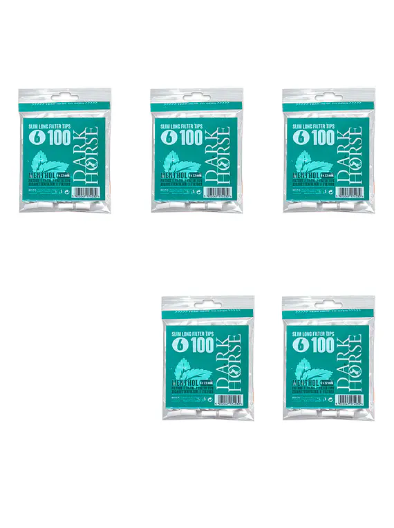 Filtros Dark Horse Slim Long Mentol 500 (Pack 5 bolsas 100)