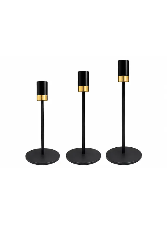 Set Porta Vela Negro Metálico Dorado JI25-110