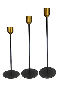 Set Porta Vela Negro Metálico Con Copita Dorada JI25-107