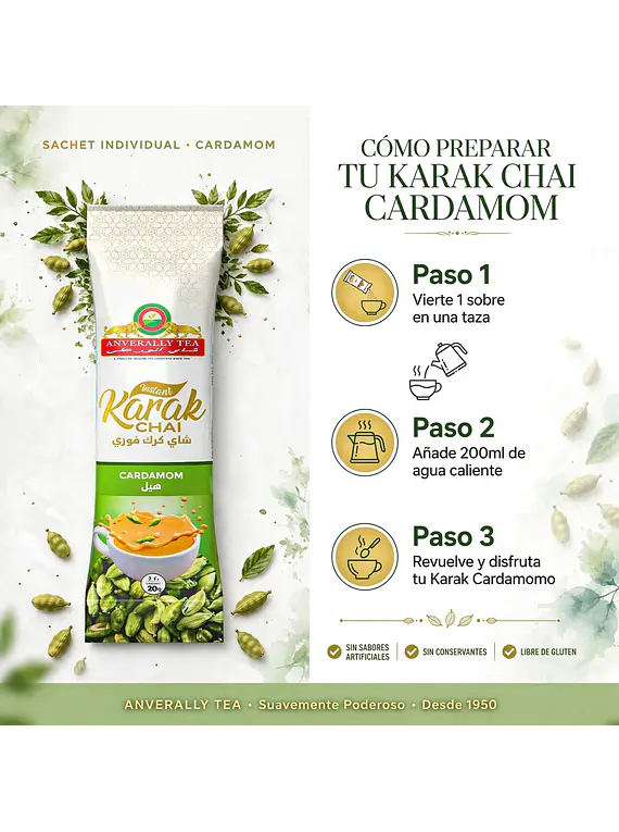 Té Chai Latte Cardamomo lite Karak Instantáneo