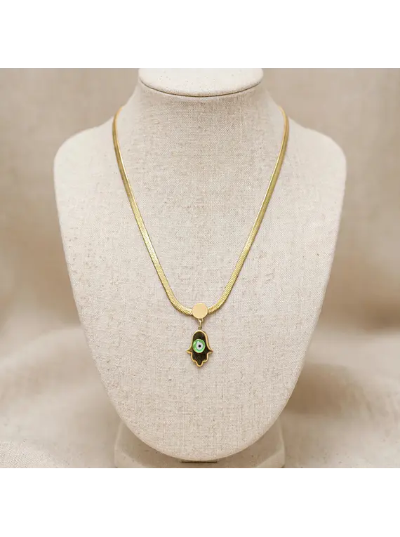 Collar Doble acero inoxidable con Zirconia y piedra
